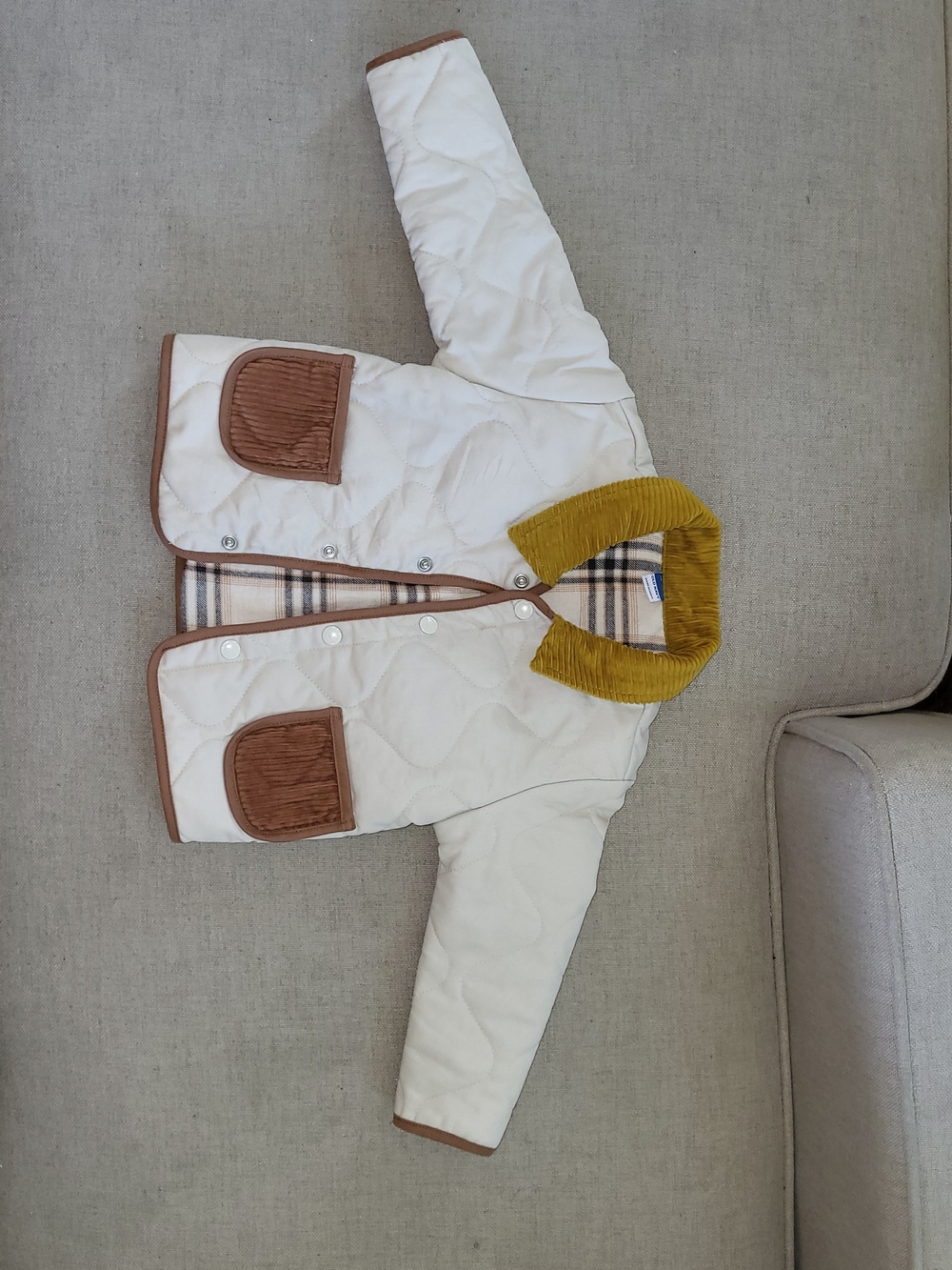 Old Navy Cream Plaid Shirt with Mustard Corduroy Collar